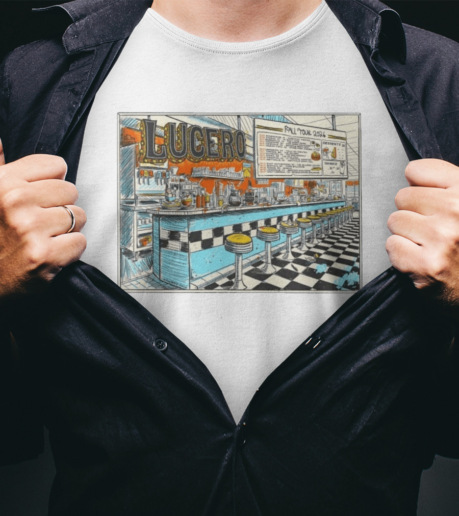 Lucero Fall Tour 2026 Diner Indie Rock Showdeer Vintage Americana Scenery T-Shirt