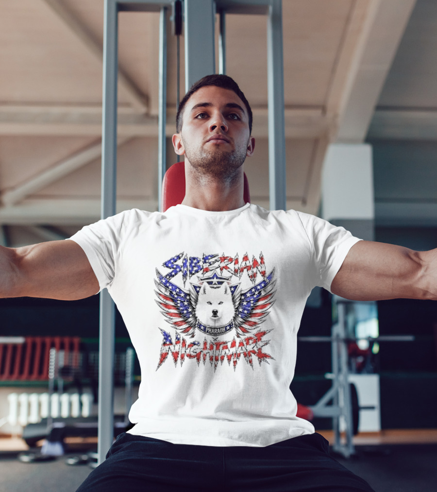 Siberian Nightmare Husky Wings American Flag T-Shirt