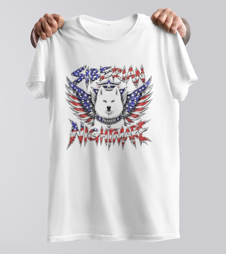 Siberian Nightmare Husky Wings American Flag T-Shirt