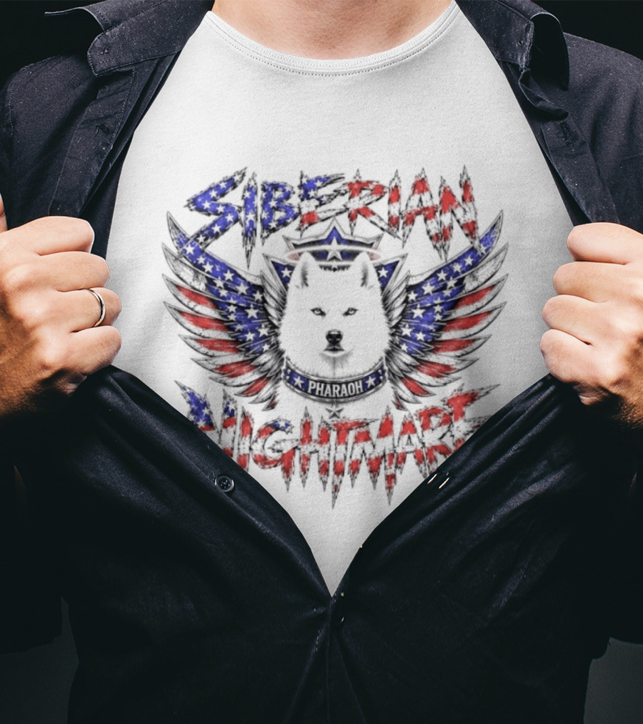 Siberian Nightmare Husky Wings American Flag T-Shirt