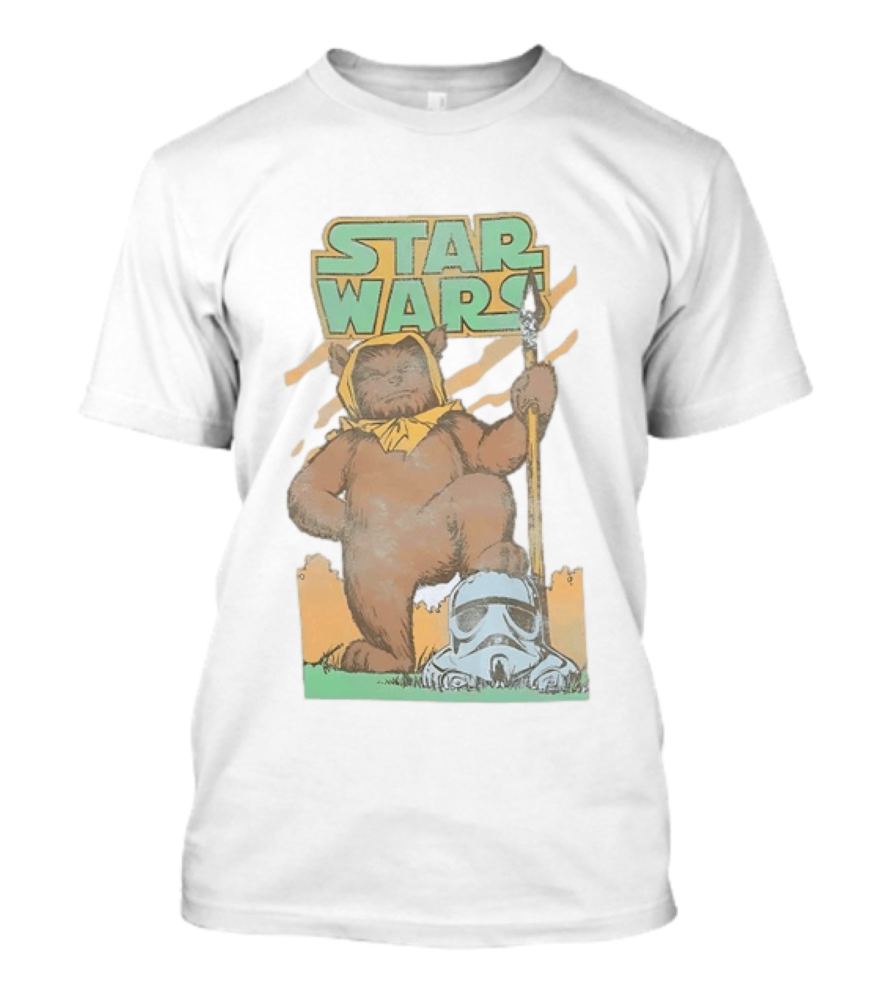 Star Wars Ewok Holding Spear With Stormtrooper Helmet T-Shirt