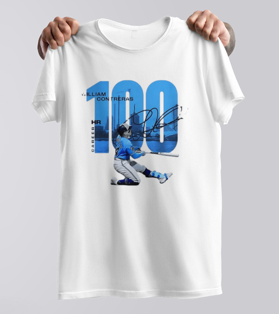 William Contreras Milwaukee Brewers 100 HR Milestone Signature T-Shirt