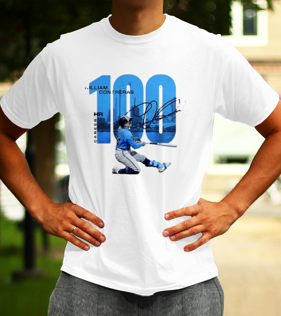 William Contreras Milwaukee Brewers 100 HR Milestone Signature T-Shirt