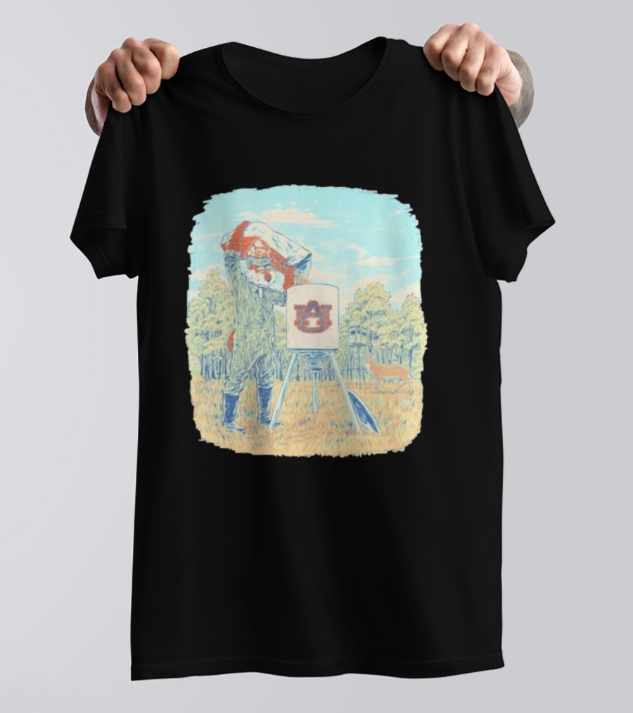 Aubie The Tiger Auburn University Deer Hunting Scene With Feeder And Deer T-Shirt