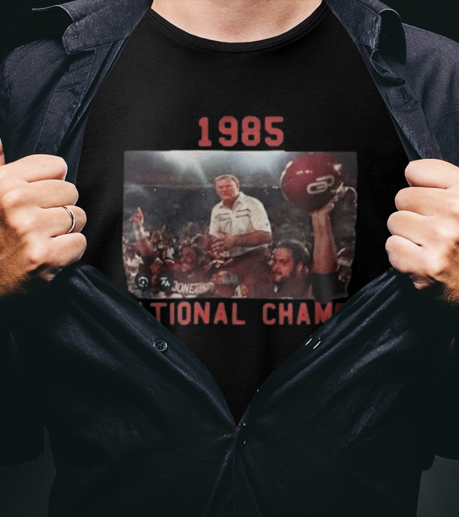 1985 National Champs Barry Switzer Tony Casillas Celebration T-Shirt