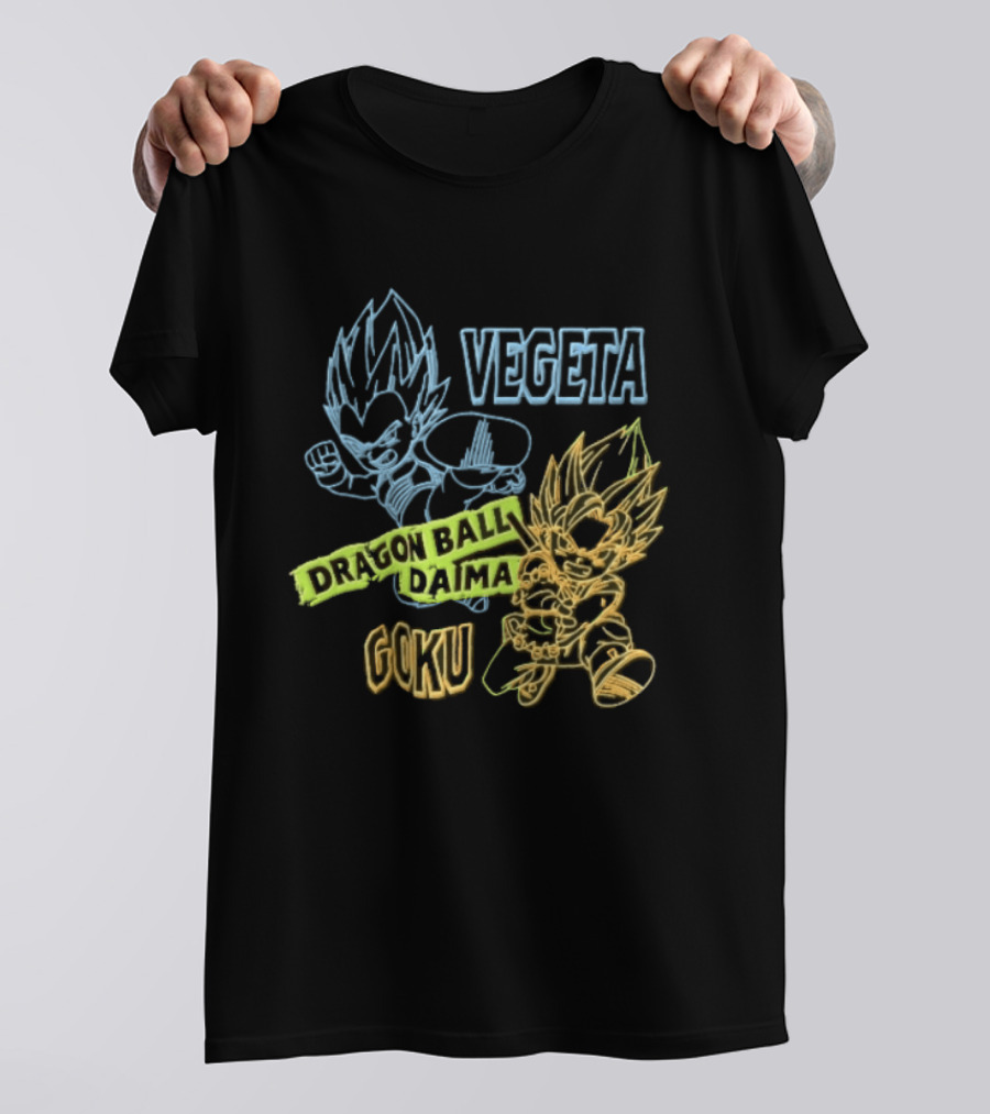Dragon Ball Daima Vegeta Goku Neon Line Anime Characters Action Poses T-Shirt