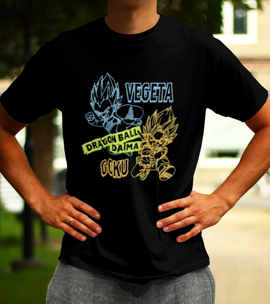 Dragon Ball Daima Vegeta Goku Neon Line Anime Characters Action Poses T-Shirt