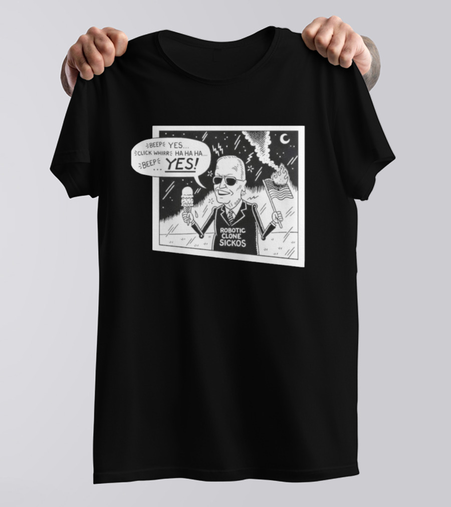 Joe Biden Robotic Clone Sickos Cartoon Ice Cream Flag Speech Bubble BEEP YES T-Shirt