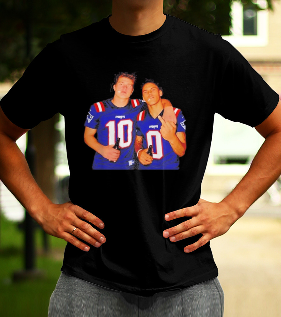 New England Patriots Drake Maye Christian Gonzalez Middle Finger Beer T-Shirt