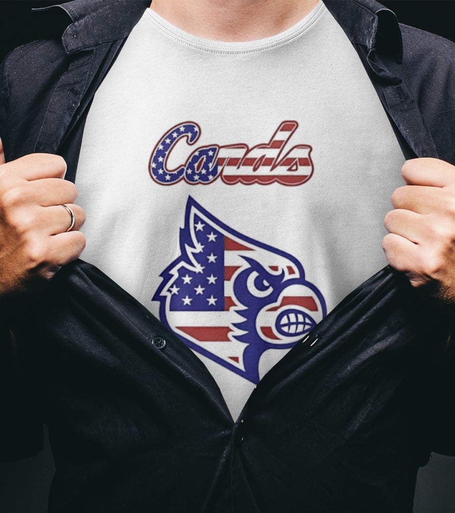 Cards American Flag Cardinal Head Stars Stripes T-Shirt