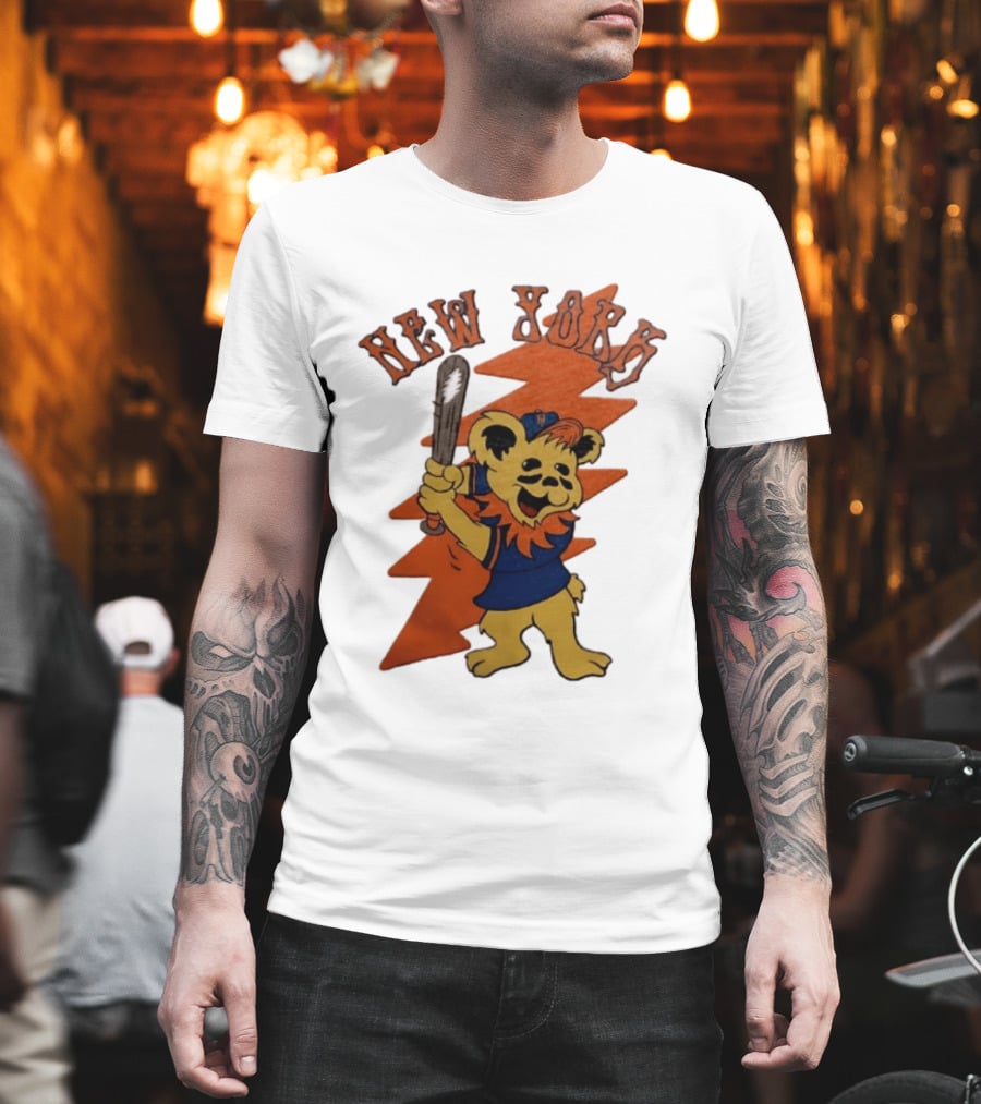 New York Grateful Dead Dancing Bear Batting Baseball Mets MLB T-Shirt