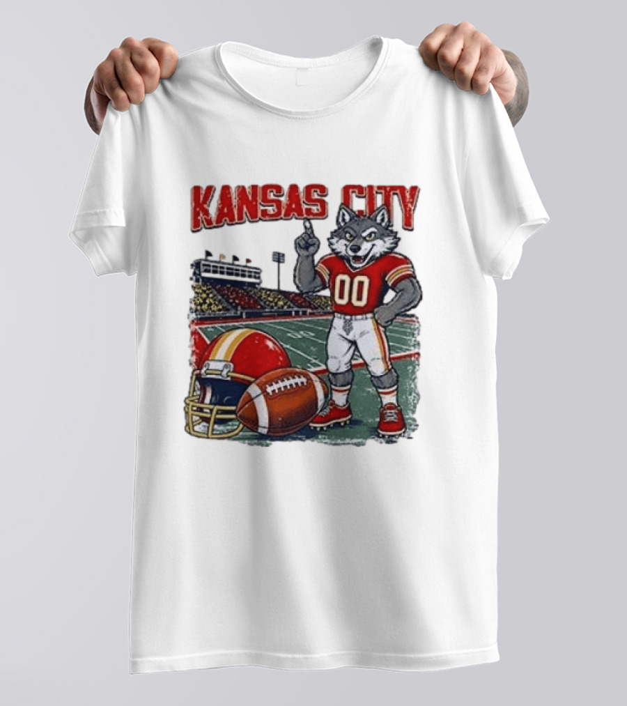 Kansas City Chiefs Wolf Mascot Football Stadium Scene T-Shirt