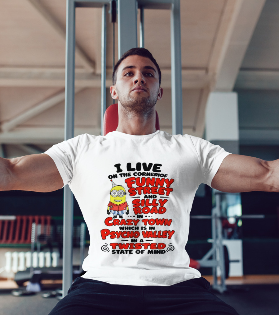 I Live On Funny Street Silly Road Crazy Town Psycho Valley Twisted State Of Mind T-Shirt