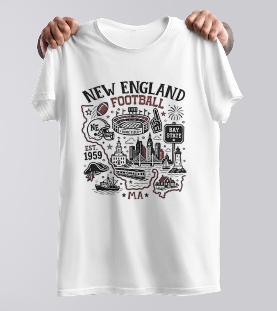 New England Football Est 1959 Massachusetts Map Stadium T-Shirt