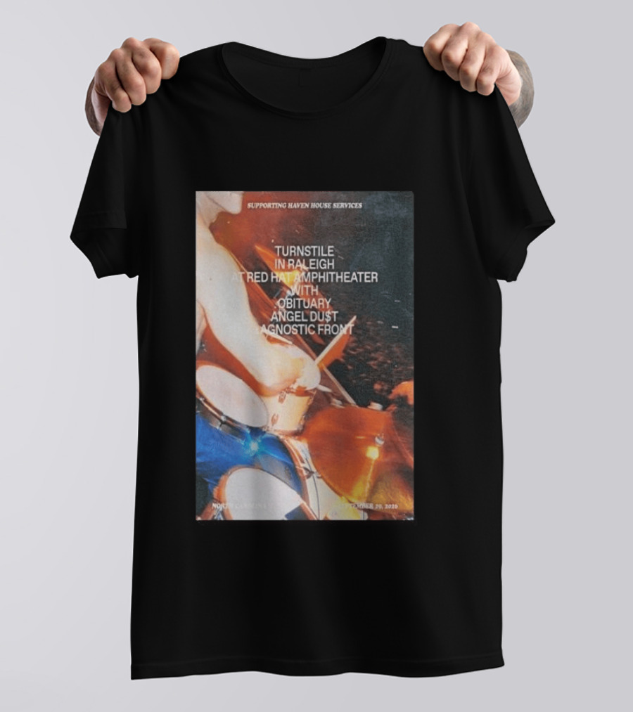 Turnstile Raleigh Red Hat Amphitheater September 29 2026 Obituary Angel Dust Agnostic Front Concert Supporting Haven House Services T-Shirt