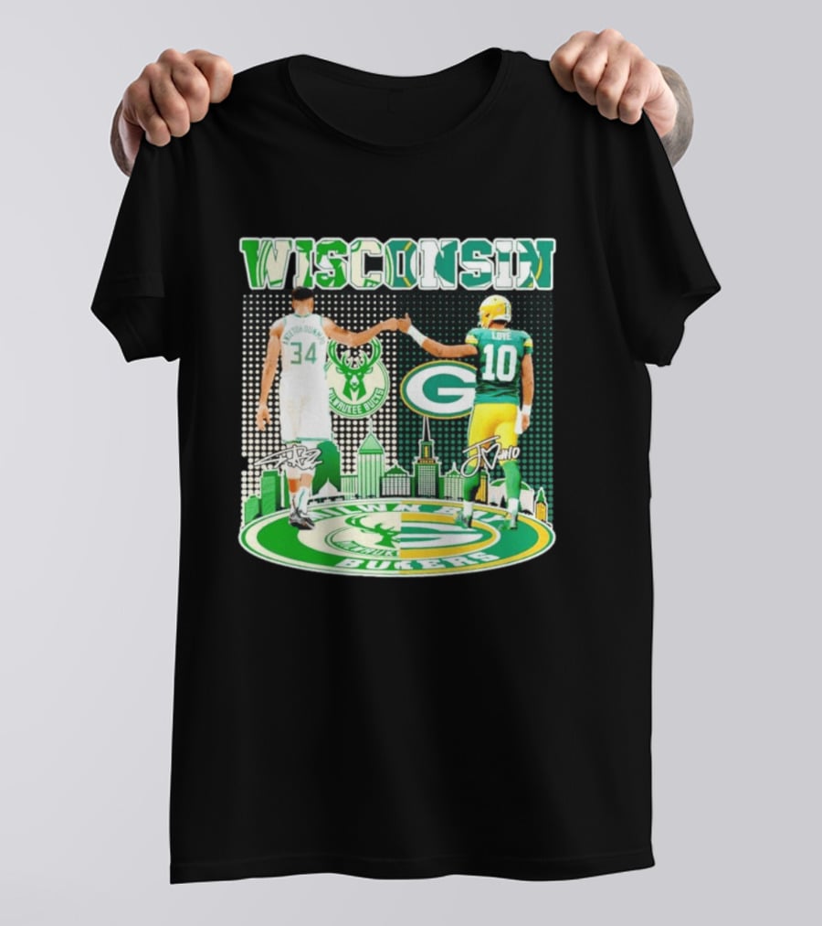 Wisconsin Milwaukee Bucks Giannis Antetokounmpo Green Bay Packers Jordan Love T-Shirt