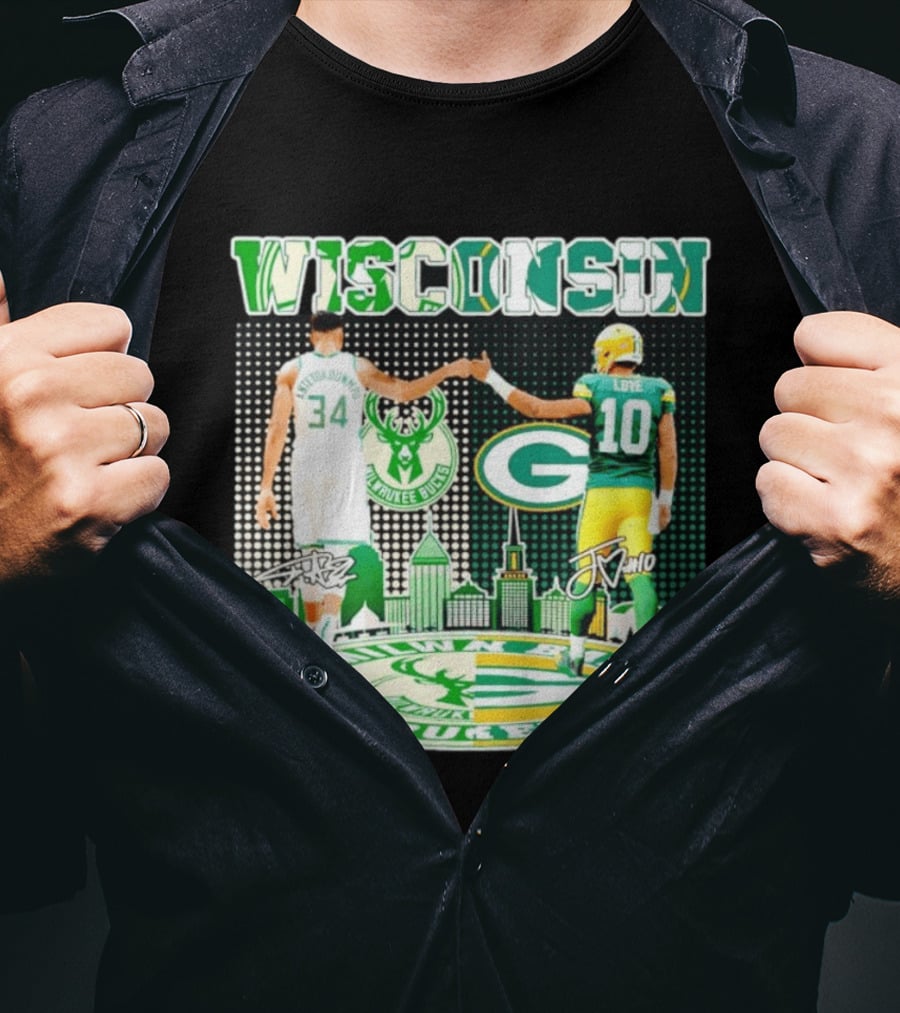 Wisconsin Milwaukee Bucks Giannis Antetokounmpo Green Bay Packers Jordan Love T-Shirt