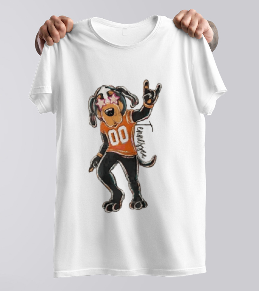 Tennessee Volunteers Cartoon Coonhound 00 Jersey Star Glasses Orange T-Shirt