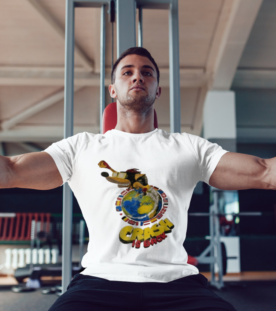 Crash Is Back Jetpack Adventure World Flags Globe Cartoon T-Shirt