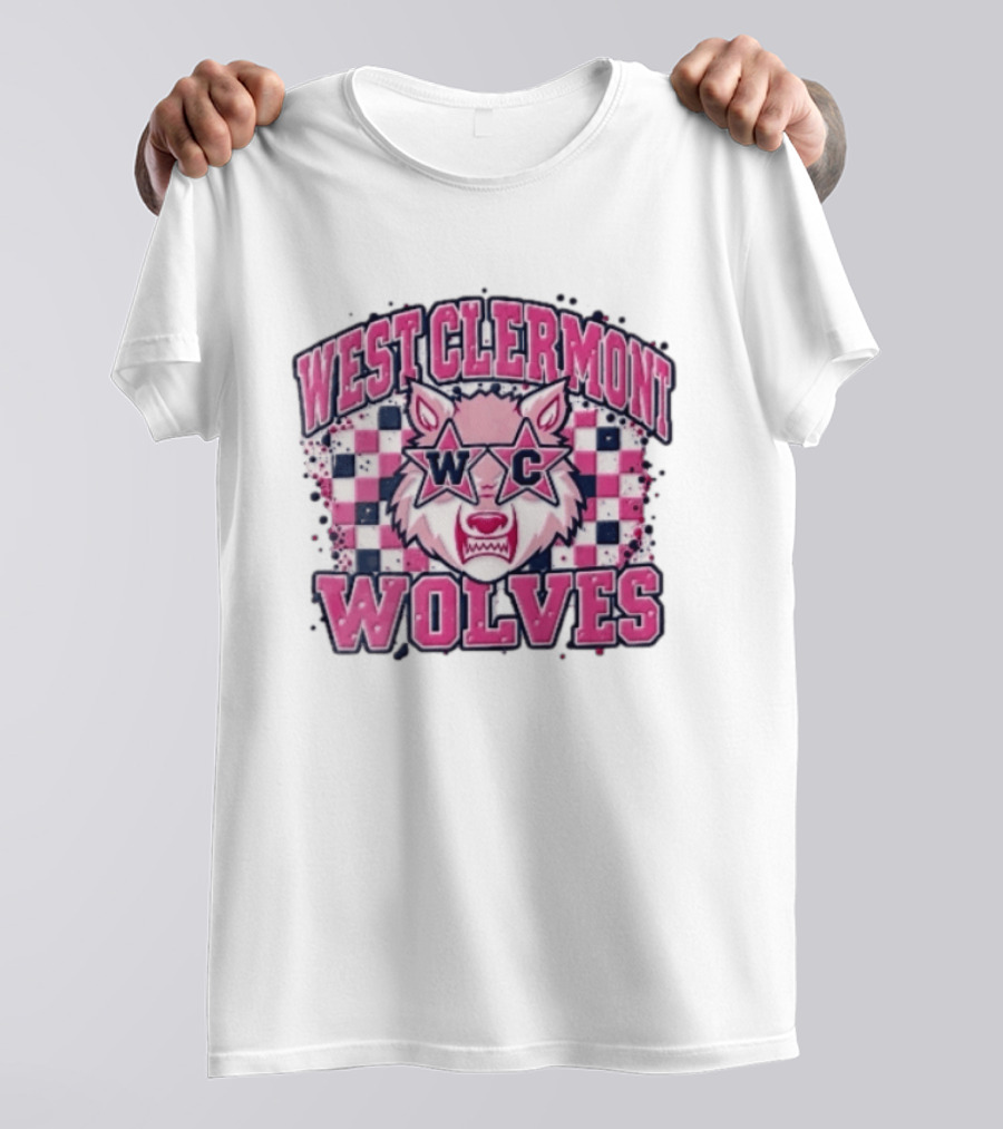 West Clermont Wolves WC Pink Star Sunglasses Checkered T-Shirt