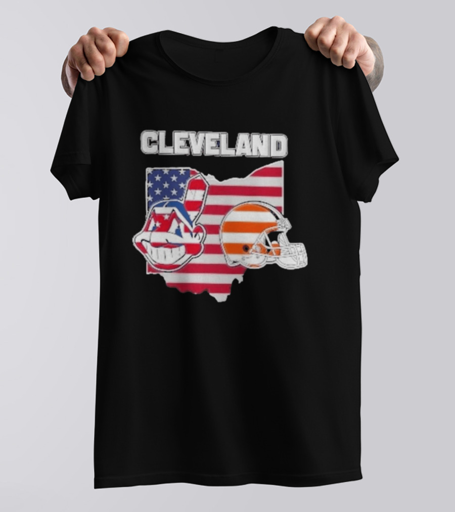 Cleveland Indians Browns Ohio State Map With Flags T-Shirt