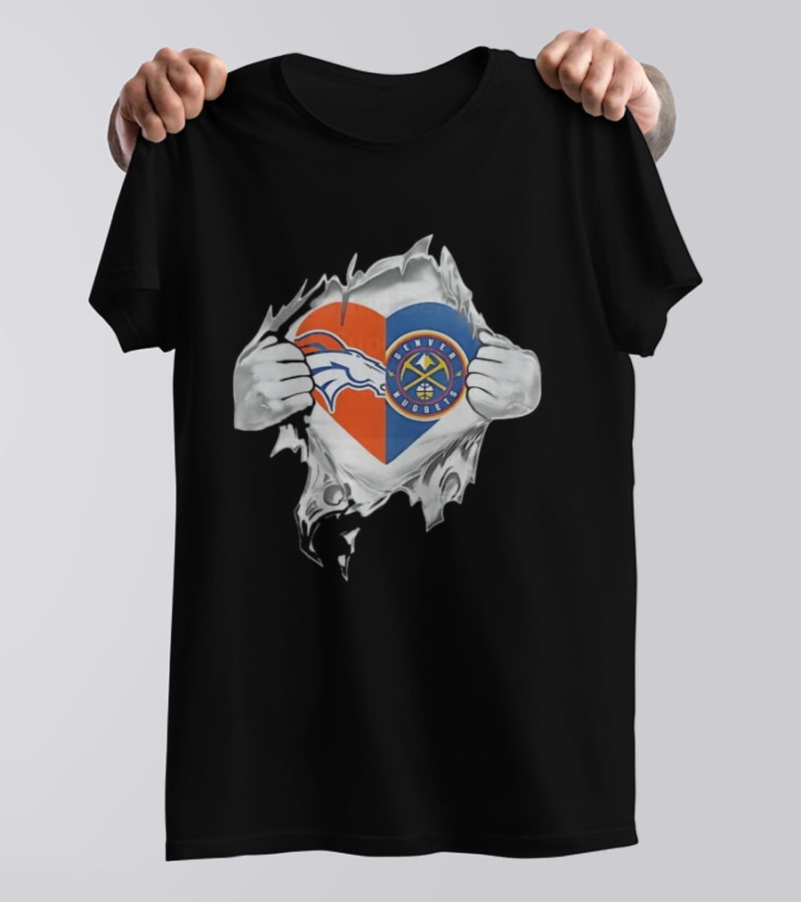 Denver Broncos Nuggets Heart Superman Chest Rip T-Shirt