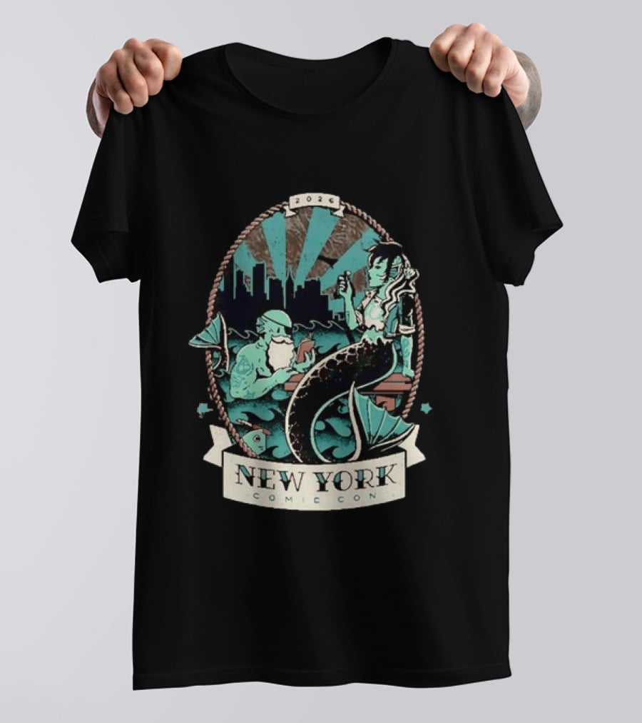 New York Comic Con 2026 Mermaid Merman City Skyline Ocean T-Shirt