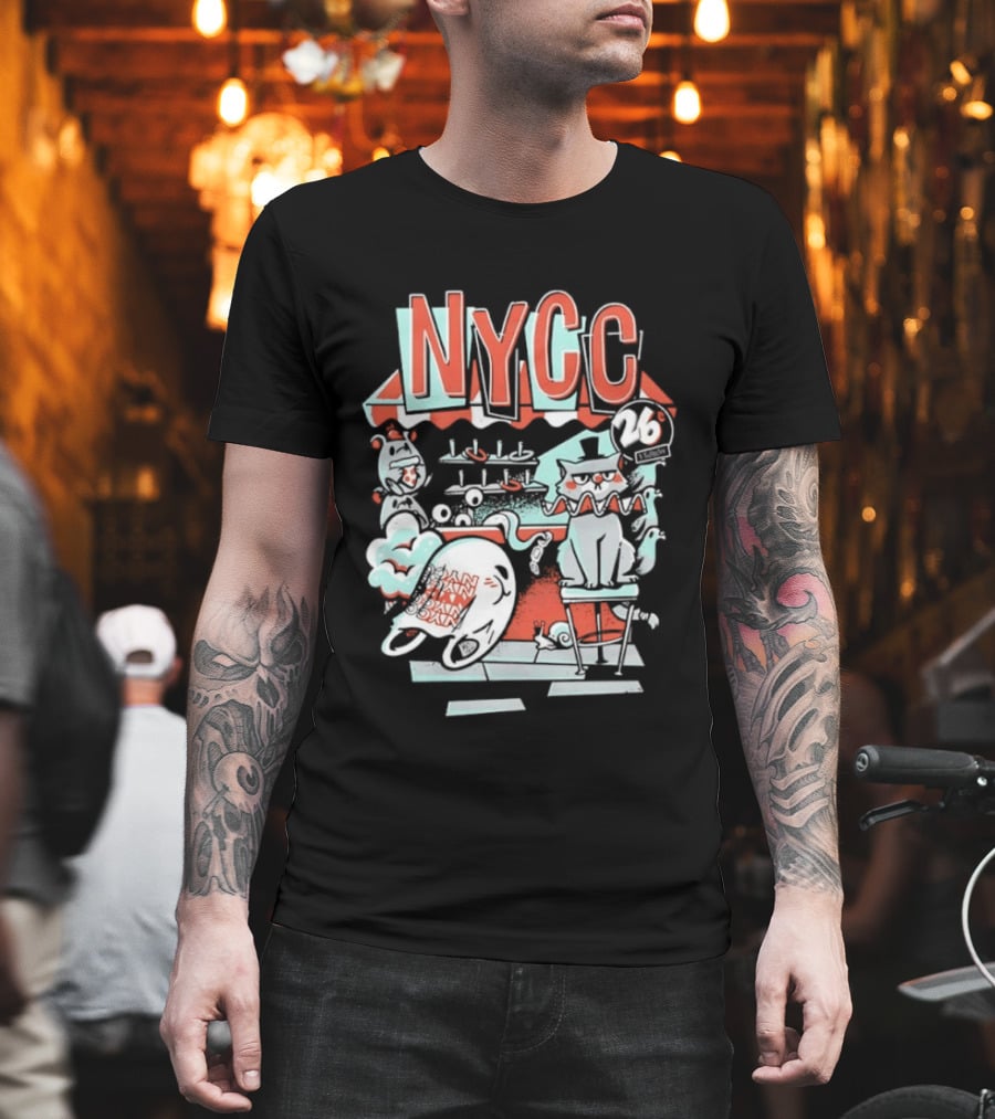 NYCC 26 Cent 1 Throw Carnival Cat Retro Style Comic Fairground Fun T-Shirt