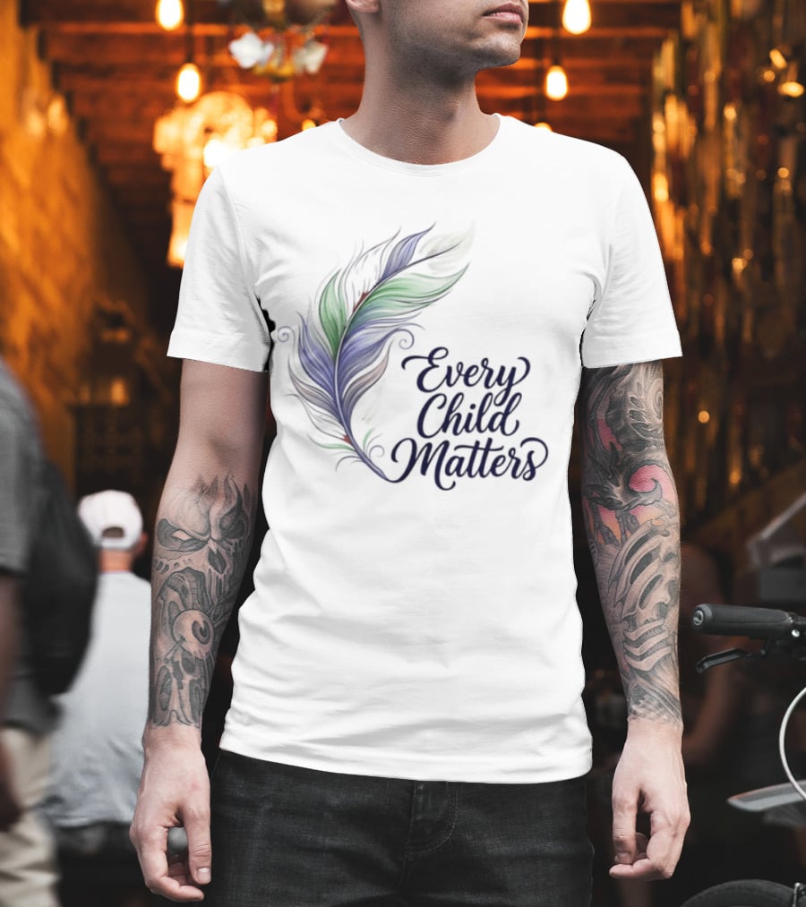 Every Child Matters Colorful Feather Orange Day Awareness T-Shirt