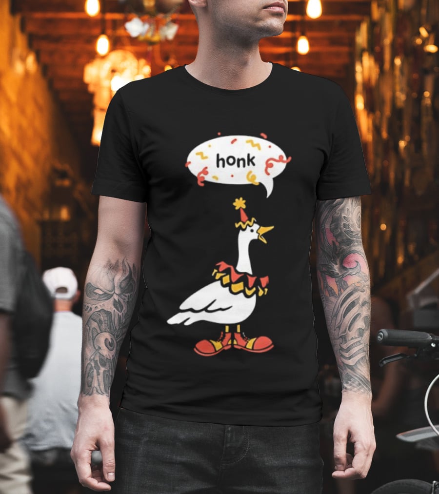 Honk Clown Goose Circus Costume With Confetti Speech Bubble T-Shirt
