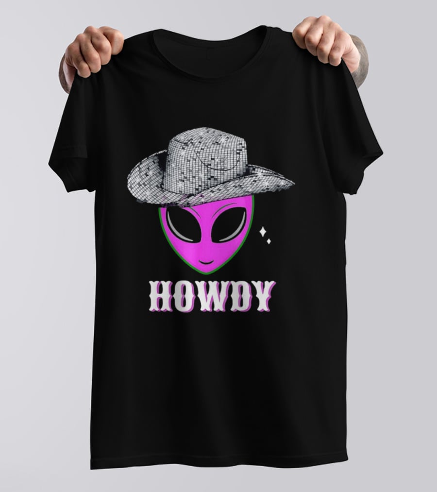 Howdy Alien Disco Cowboy Hat Western T-Shirt