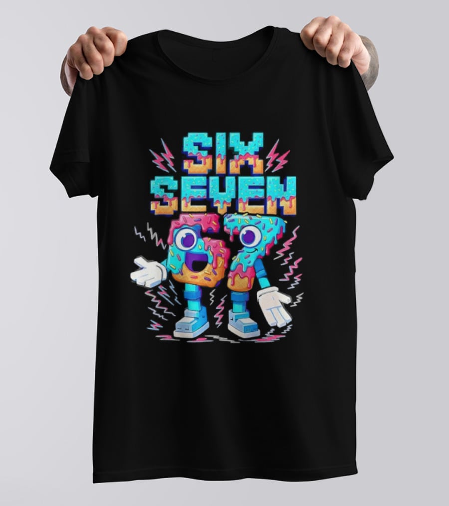 Six Seven Donut Cartoon Sprinkles With Colorful Numbers And Playful T-Shirt