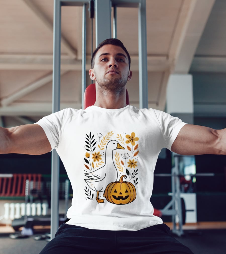 Pumpkin Jack O Lantern Goose Fall Farmhouse Floral Halloween T-Shirt