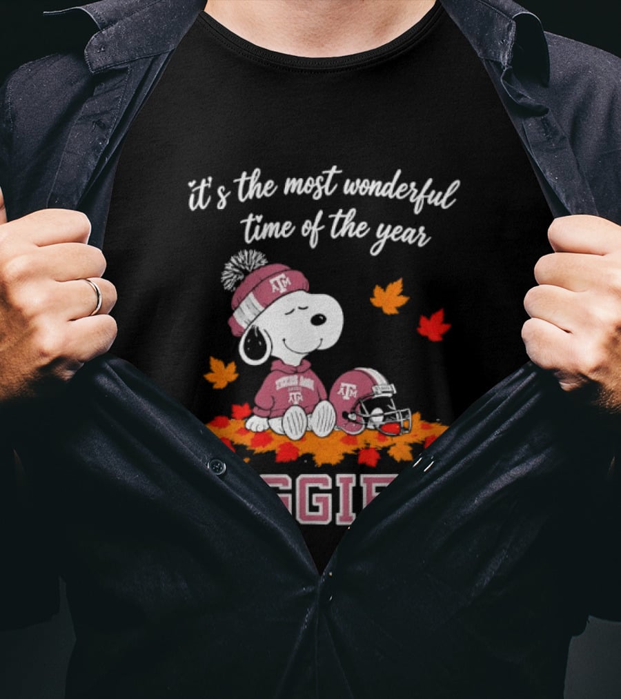 Snoopy It's The Most Wonderful Time Of The Year Texas A&M Aggies Autumn Leaves T-Shirt
