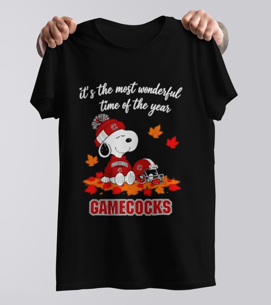 Snoopy South Carolina Gamecocks It's The Most Wonderful Time Of The Year Autumn Leaves T-Shirt