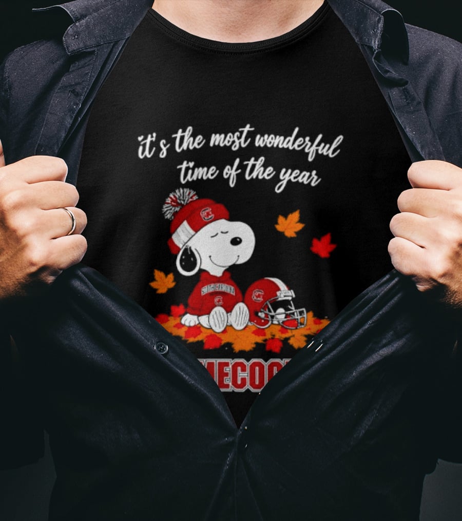 Snoopy South Carolina Gamecocks It's The Most Wonderful Time Of The Year Autumn Leaves T-Shirt