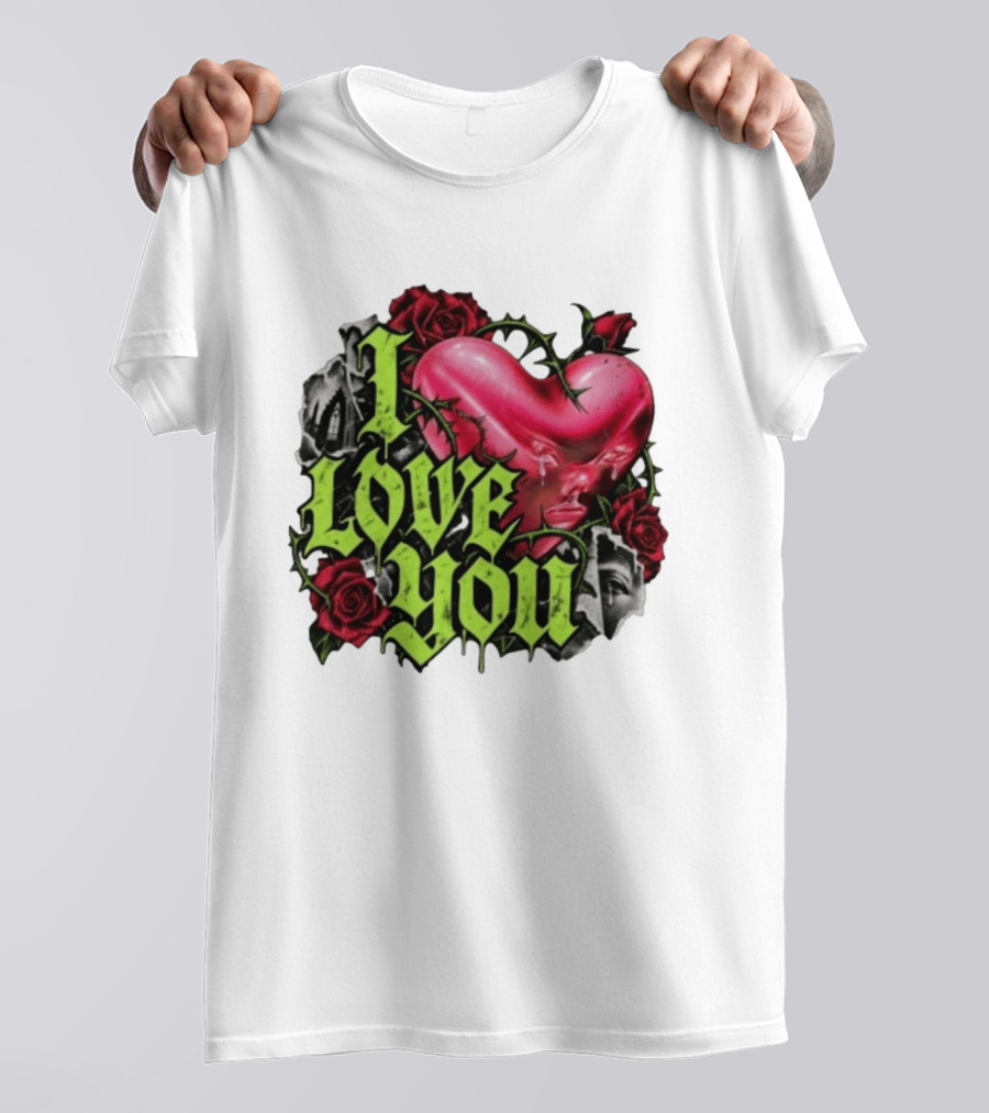 I Love You Gothic Heart Roses T-Shirt