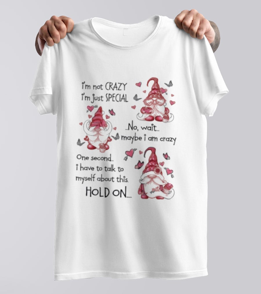 I'm Not Crazy I'm Just Special Gnome No Wait Maybe I Am Crazy Hold On T-Shirt