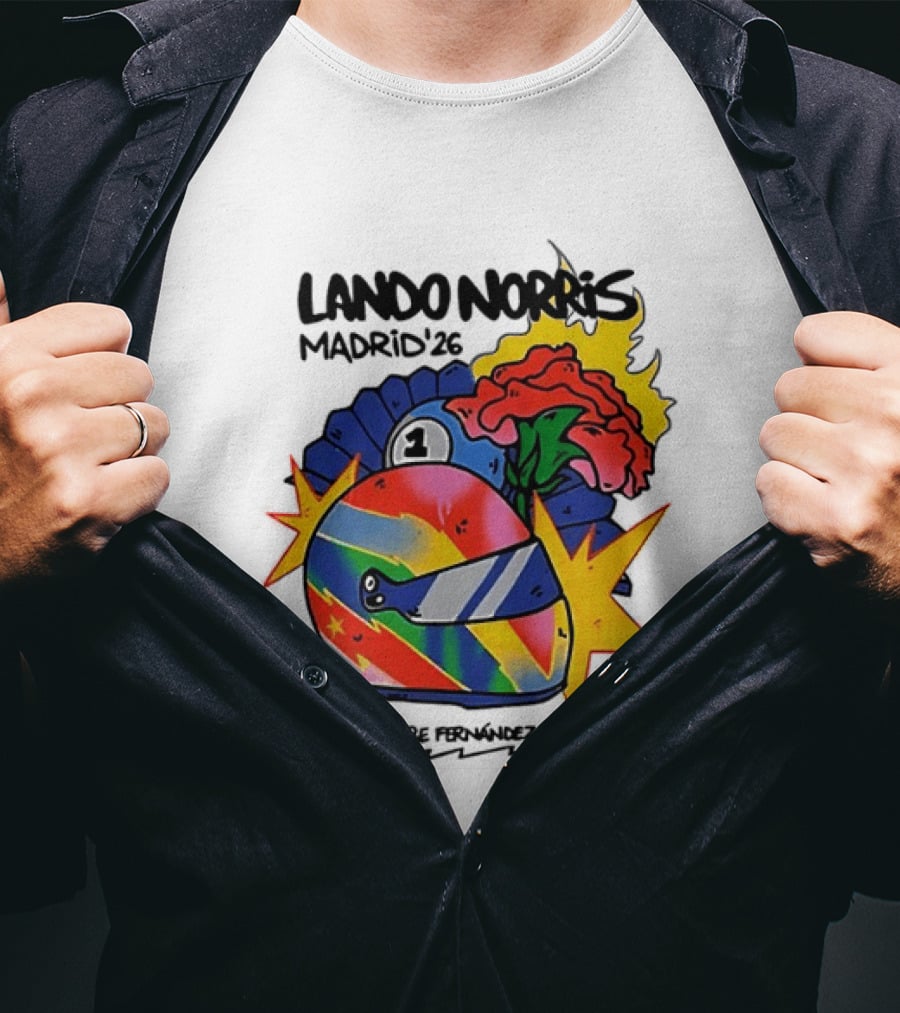 Lando Norris Madrid '26 Helmet Vibrant Art Explosion T-Shirt