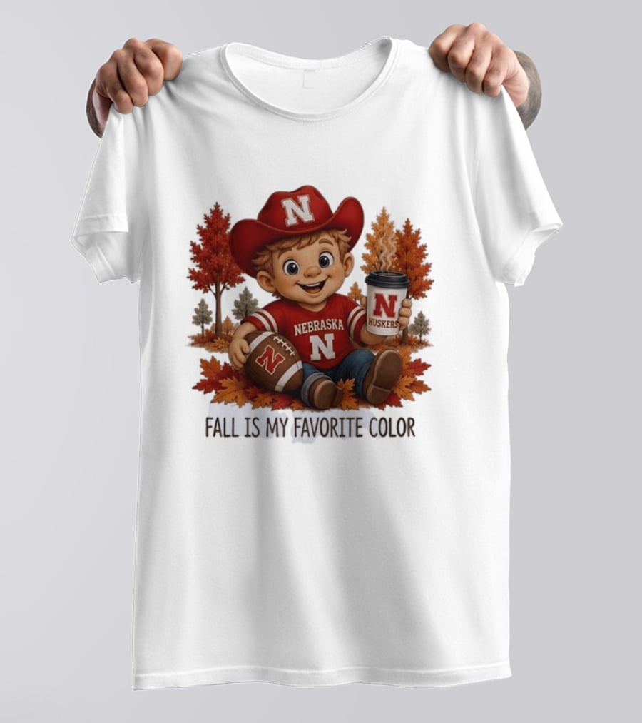Nebraska Huskers Fall Football Kid Holding Coffee And Ball T-Shirt