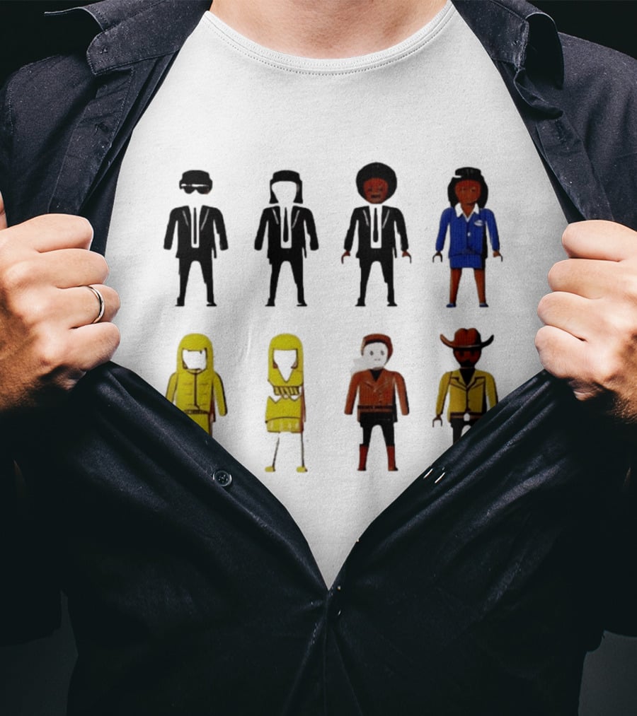 Tarantino Movie Characters Playful Figurine Lineup T-Shirt