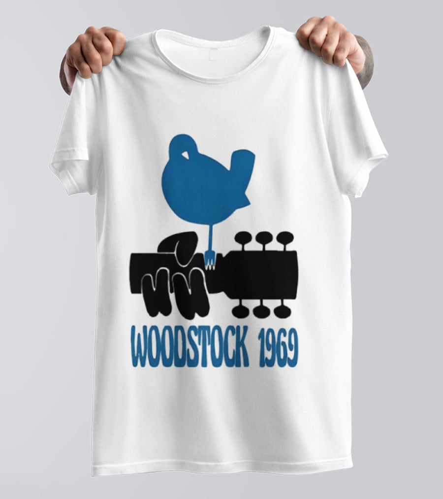 Woodstock 1969 Music Festival Bird On Guitar Neck T-Shirt