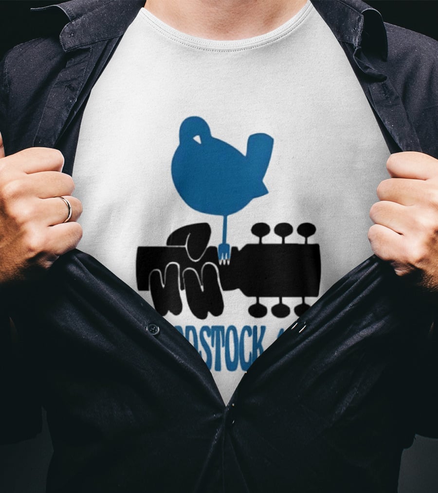 Woodstock 1969 Music Festival Bird On Guitar Neck T-Shirt