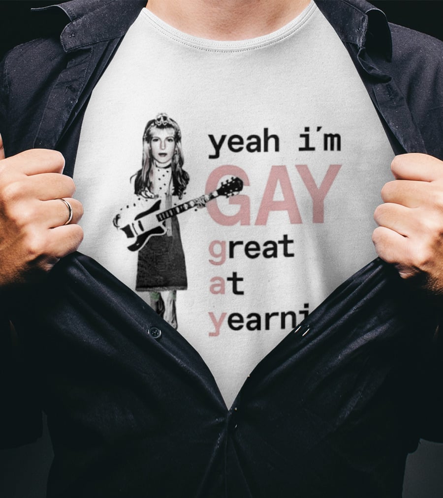 Yeah I'm Gay Great At Yearning Meme With Guitar Player T-Shirt