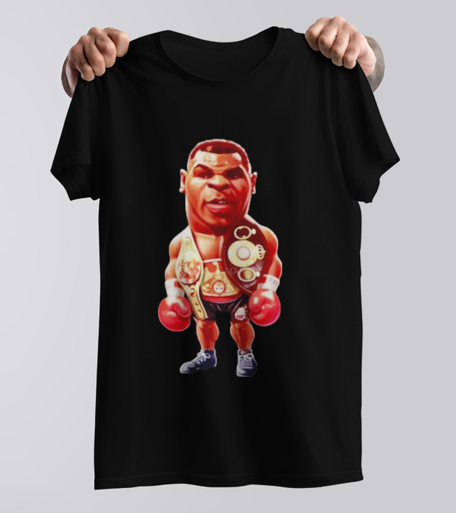 Mike Tyson Cartoon Boxing Champion With Championship Belts And Gloves T-Shirt