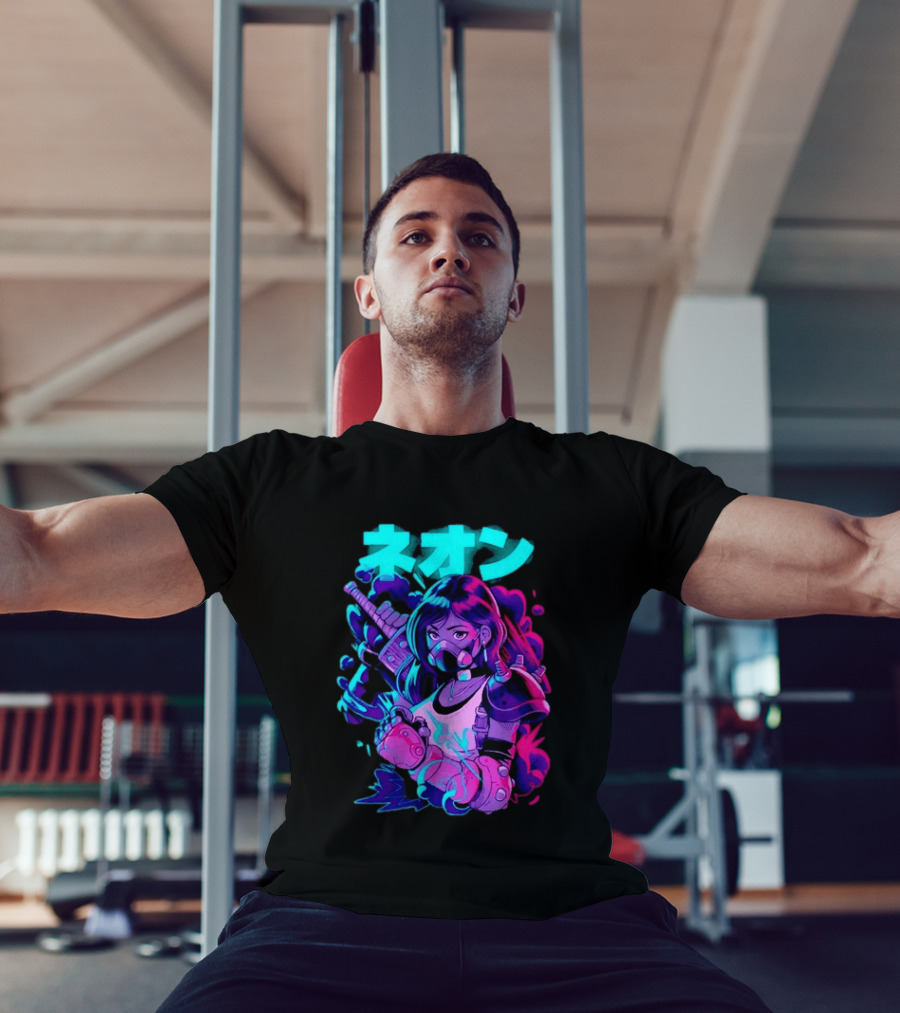 Neon Cyberpunk Anime Warrior Girl Futuristic Vaporwave Aesthetic T-Shirt