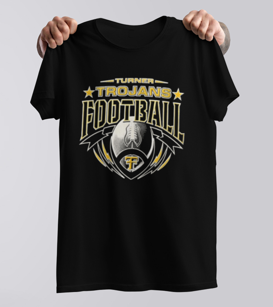 Turner Trojans Football TT Lightning Bolts Monogram Banner T-Shirt