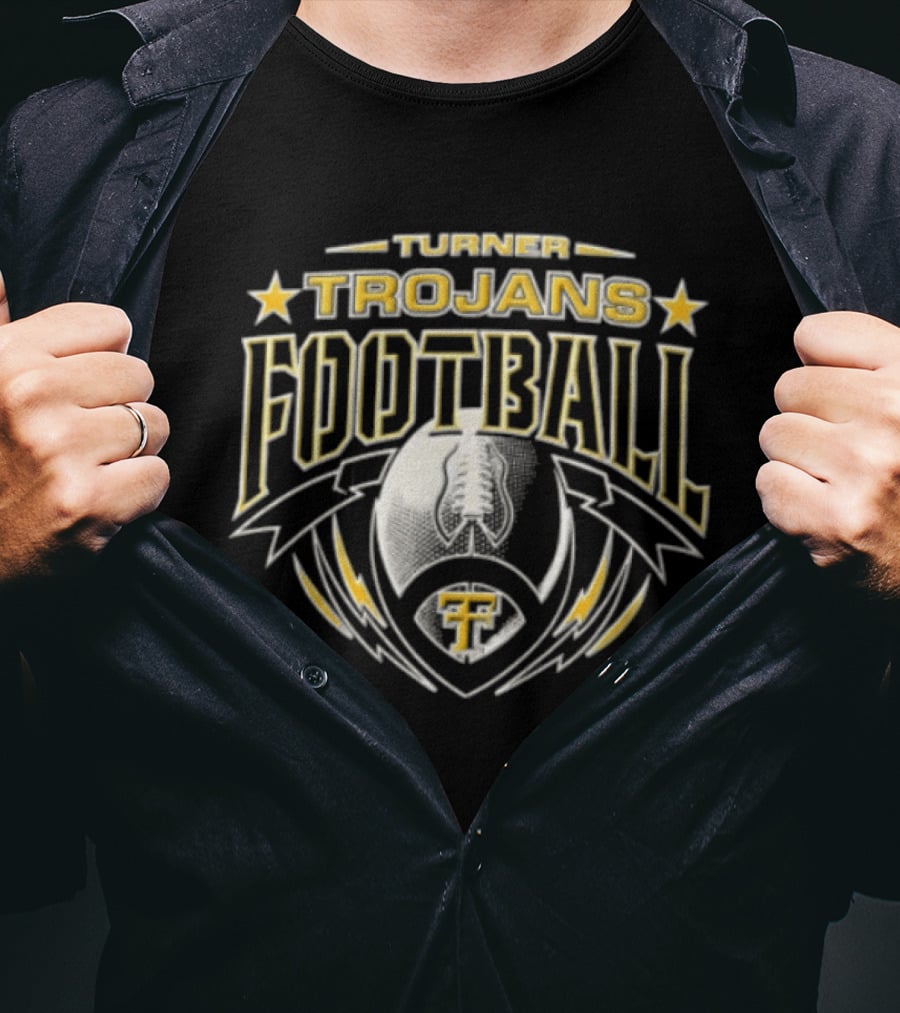 Turner Trojans Football TT Lightning Bolts Monogram Banner T-Shirt