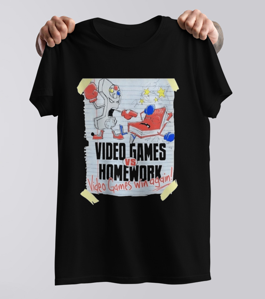 Video Games Vs Homework Video Games Win Again Math Battle Sketch T-Shirt