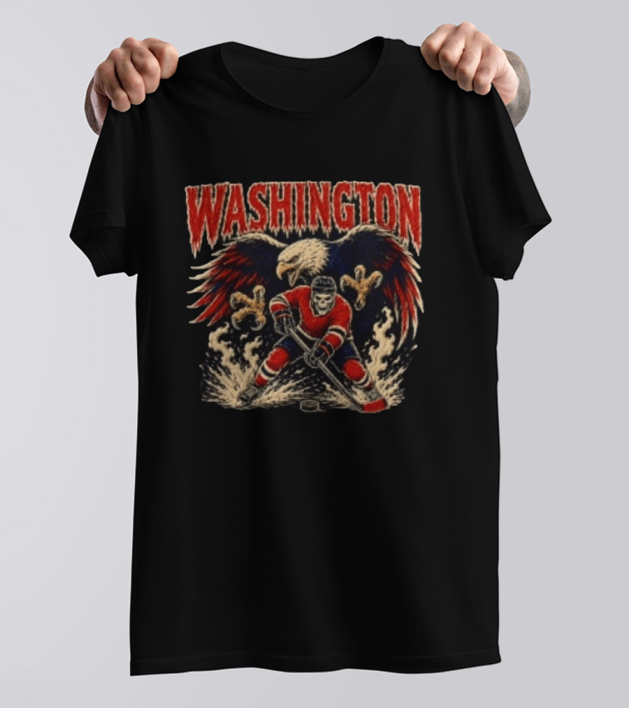Washington Capitals Skeleton Hockey Player With Eagle T-Shirt